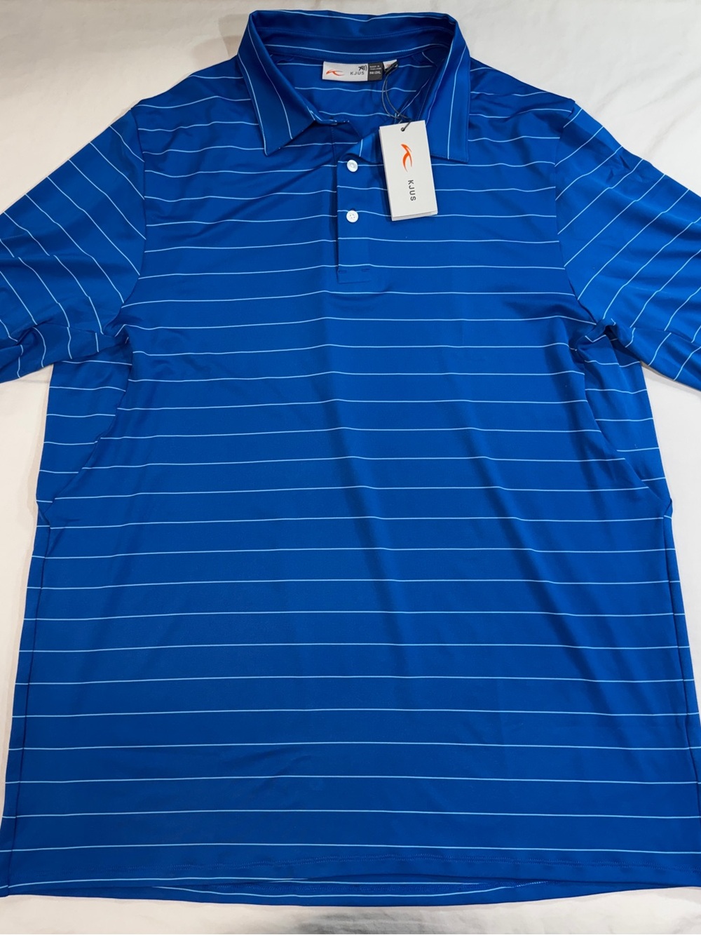 Kjus Shirt Men’s Soren Big Blue Stripe Polo Short Sleeve Sz 56/XXL NWT